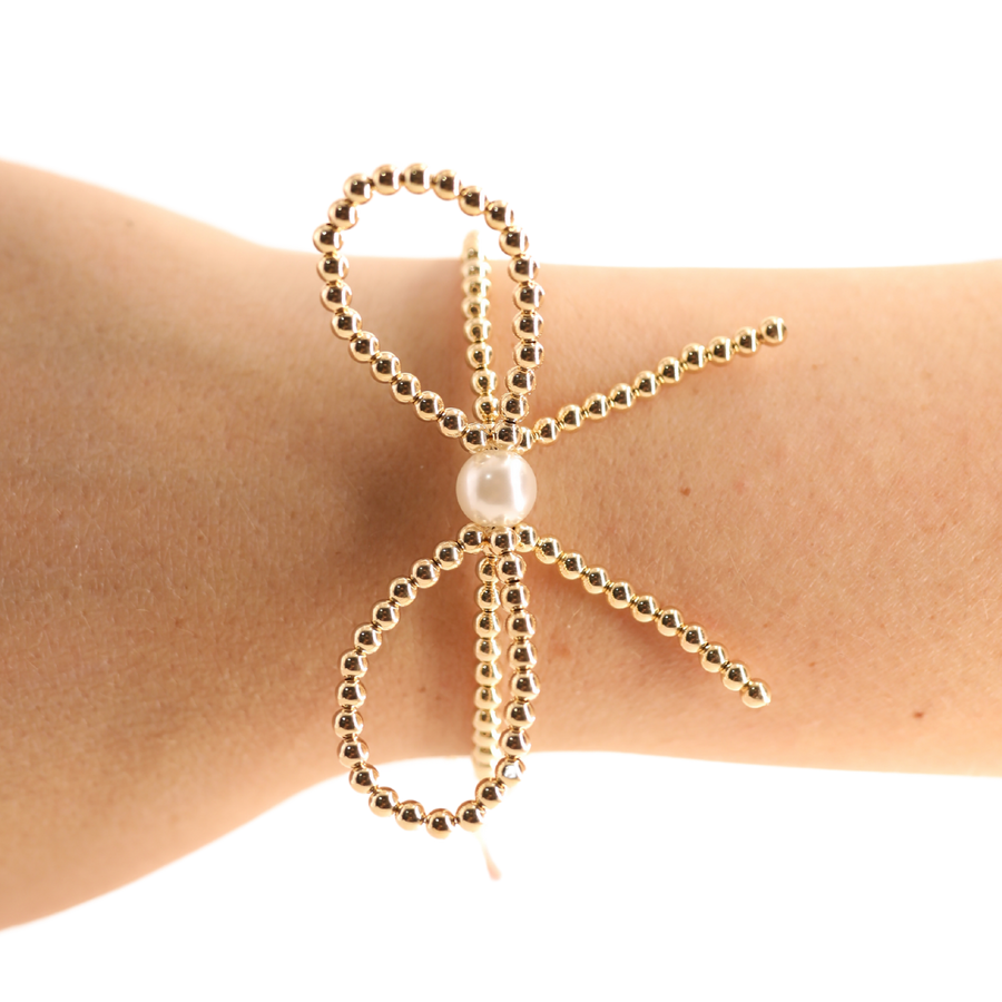 Beaded Blondes Gold Bow Bracelet Standard 6.75 inch