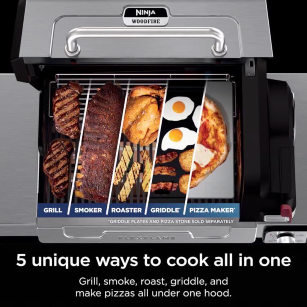 Ninja FlexFlame 3 Burner Liquid Propane Grill and Smoker Black/Silver