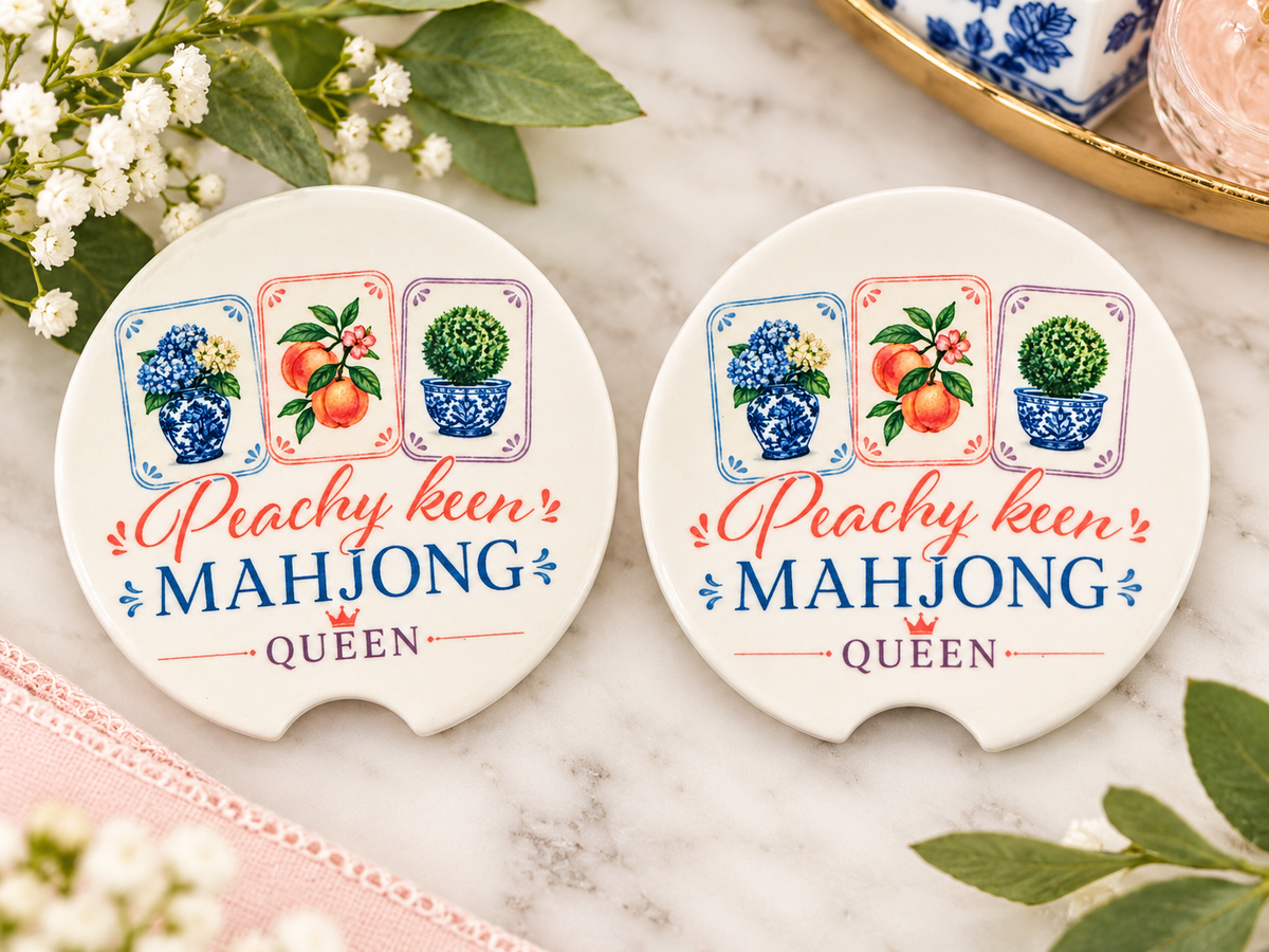 The Crafted Mint Peachy Keen Mahjong Car Coasters