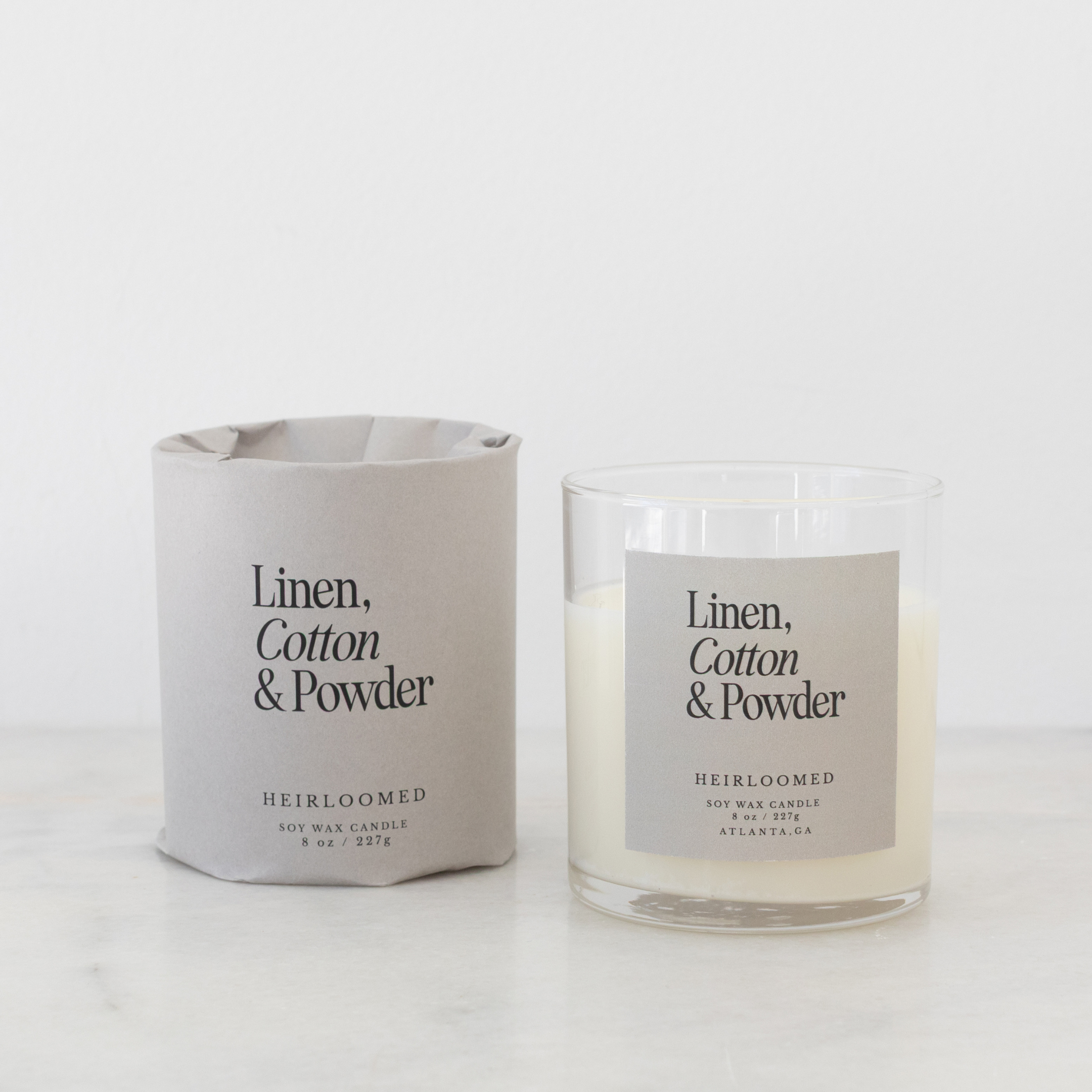 Heirloomed Candle - Linen, Cotton, Powder - 8 oz