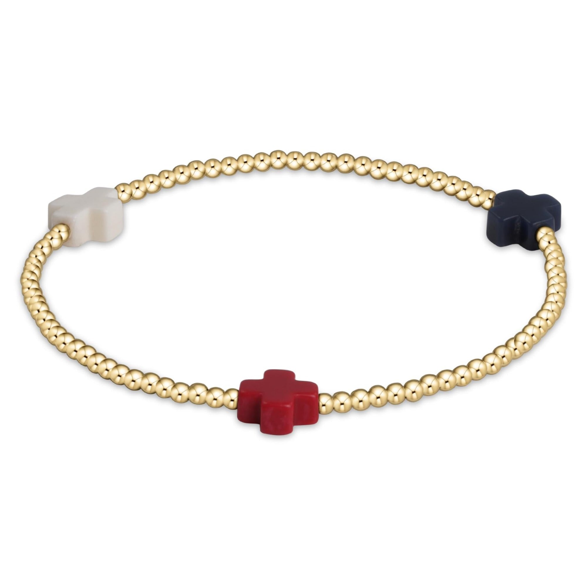 enewton Signature Cross Gold Pattern 2mm Bead Bracelet - Firecracker