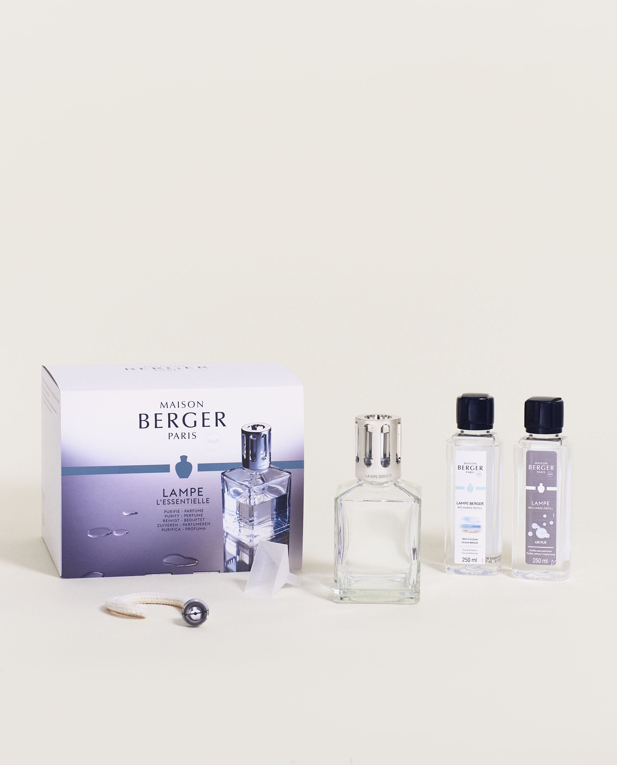 Lampe Berger Essential Square Lamp Ritual Starter Kit with Air Pur So Neutral + Ocean Breeze