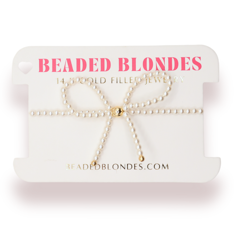 Beaded Blondes Pearl Bow Bracelet Standard 6.75 inch