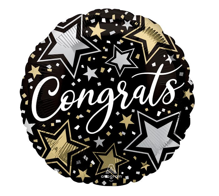 17" Balloon Congrats Stars Black