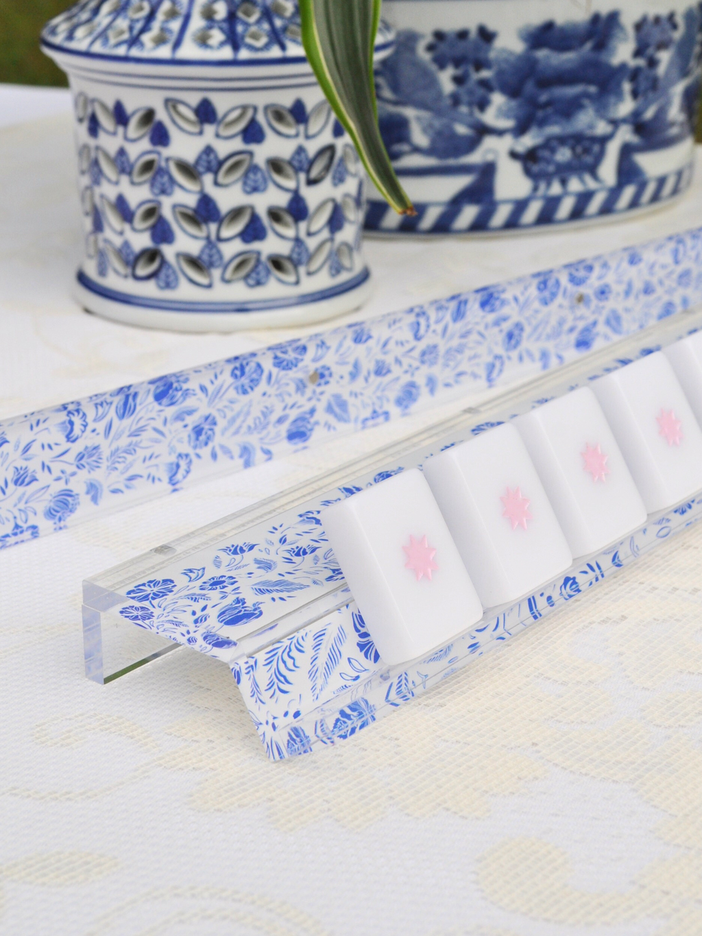 Middle & Main Chinoiserie Mahjong Rack and Pusher, Set of 4