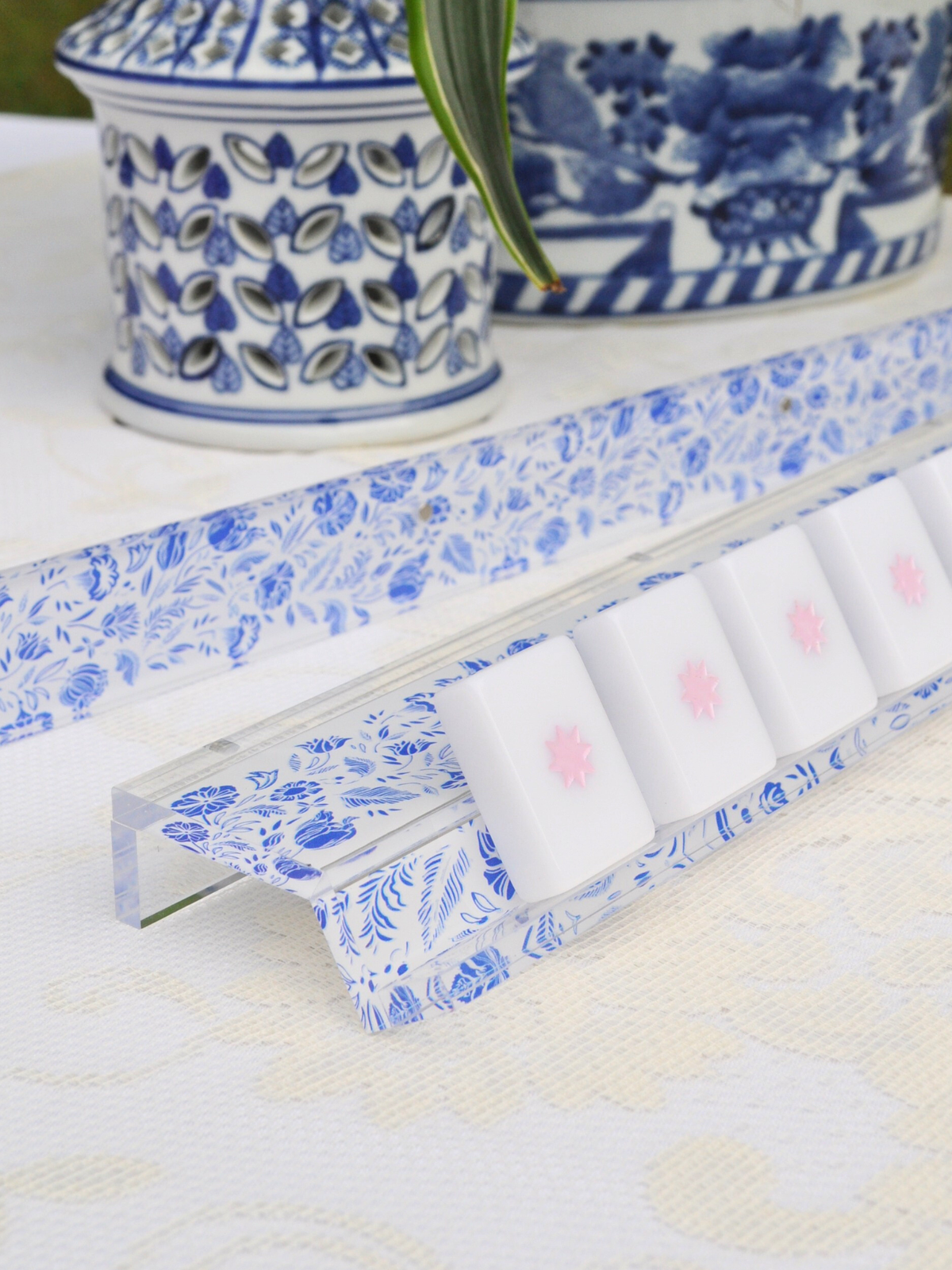 Middle & Main Chinoiserie Mahjong Rack and Pusher, Set of 4