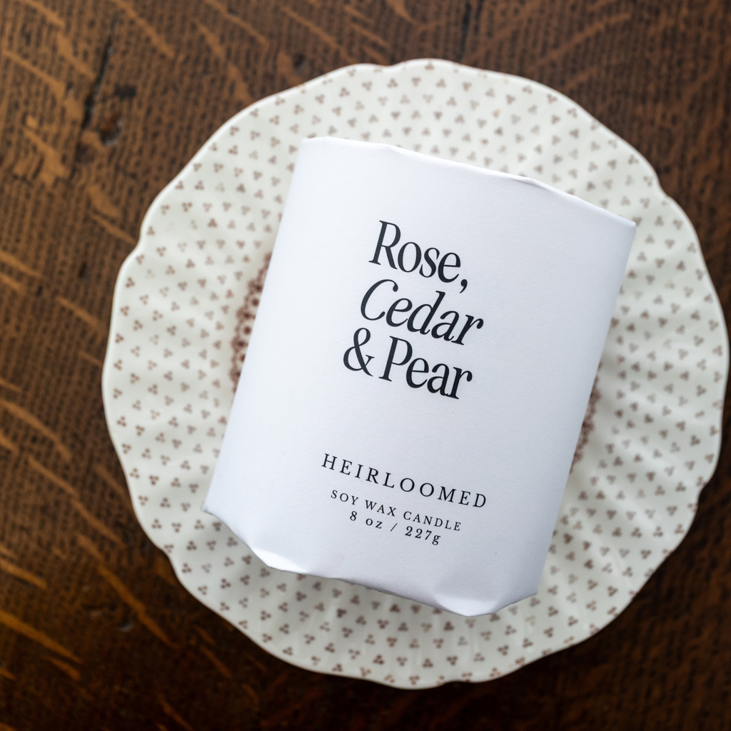 Heirloomed Candle - Rose, Cedar, Pear - 8 oz