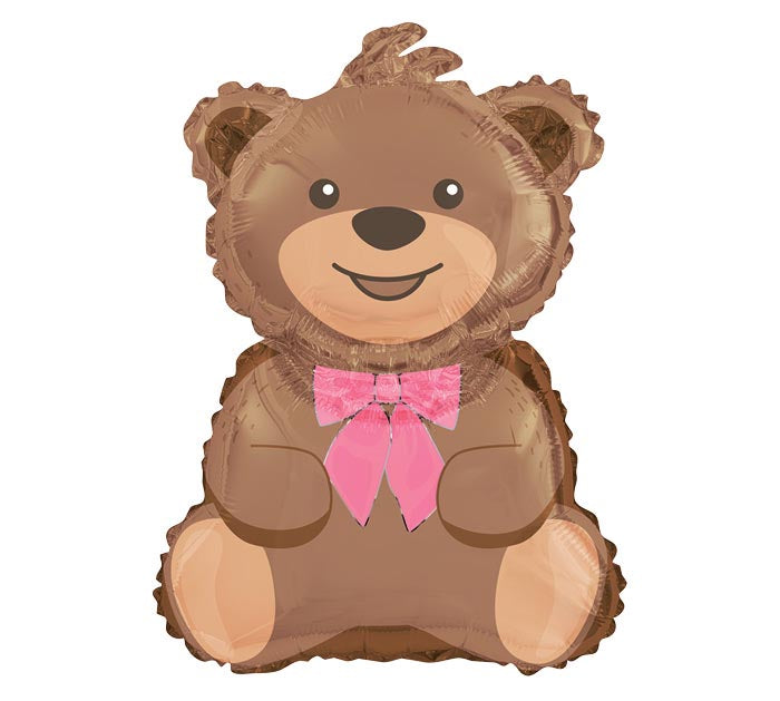 36" Balloon Teddy Bear Pink Bowtie