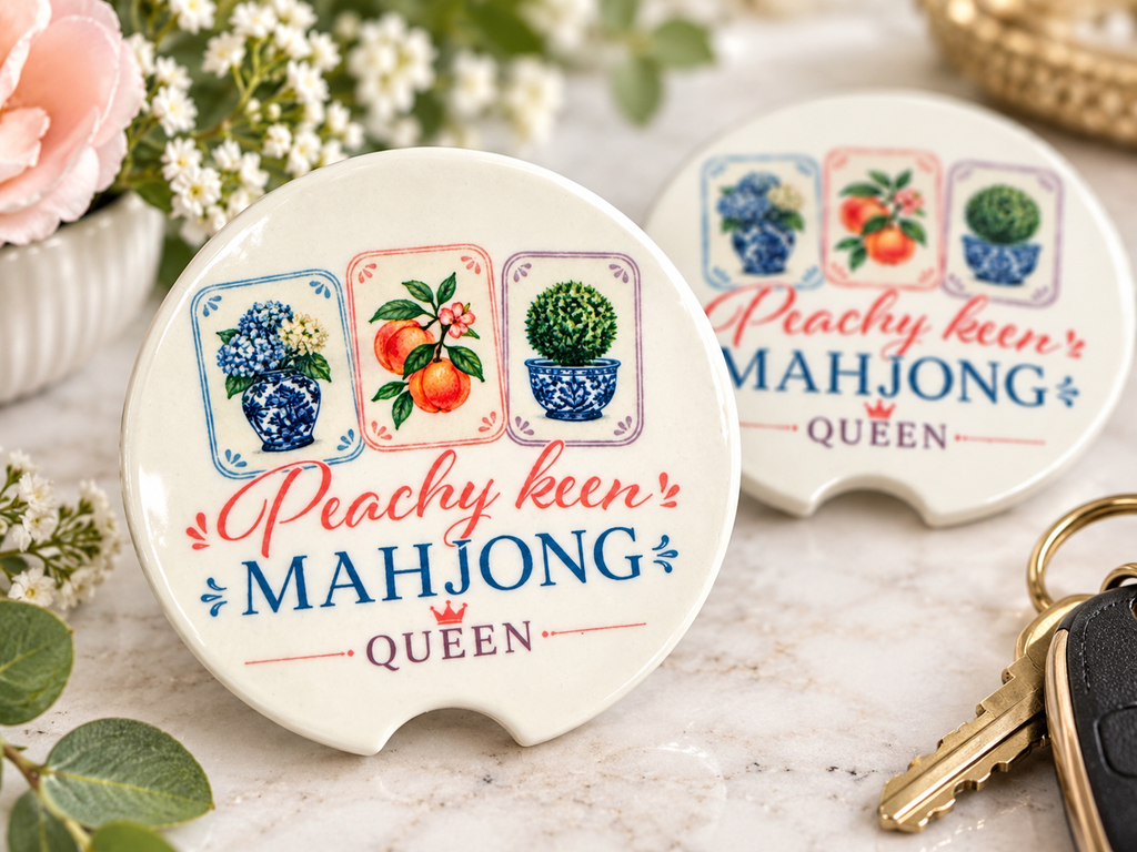 The Crafted Mint Peachy Keen Mahjong Car Coasters