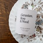 Heirloomed Candle - Geranium, Rose, Wood - 8 oz