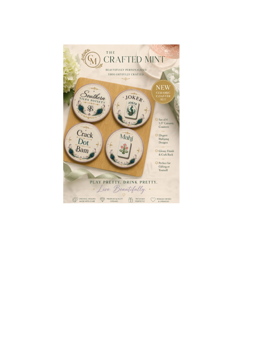 Southern Tiles Society Mahjong Ceramic Coaster Set