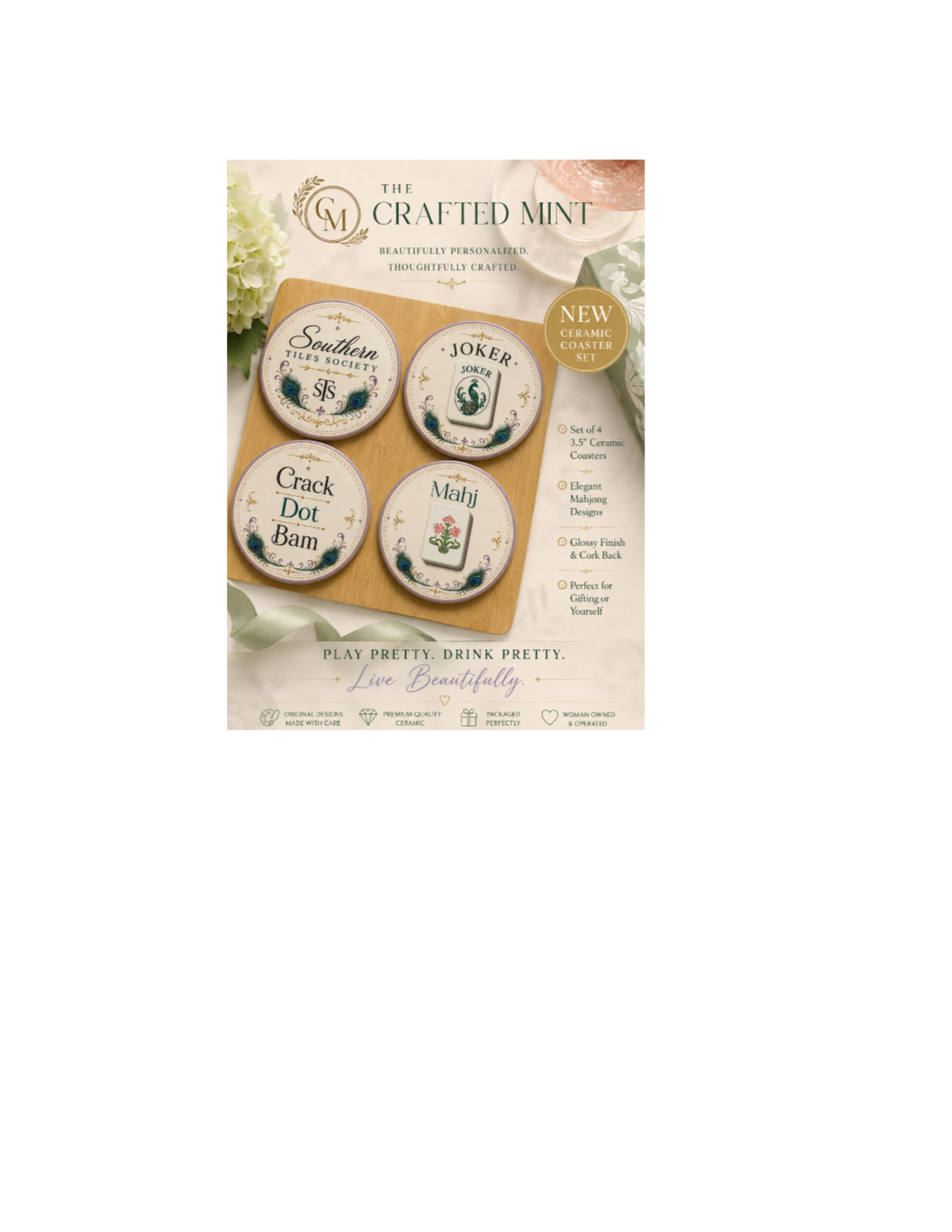 Southern Tiles Society Mahjong Ceramic Coaster Set