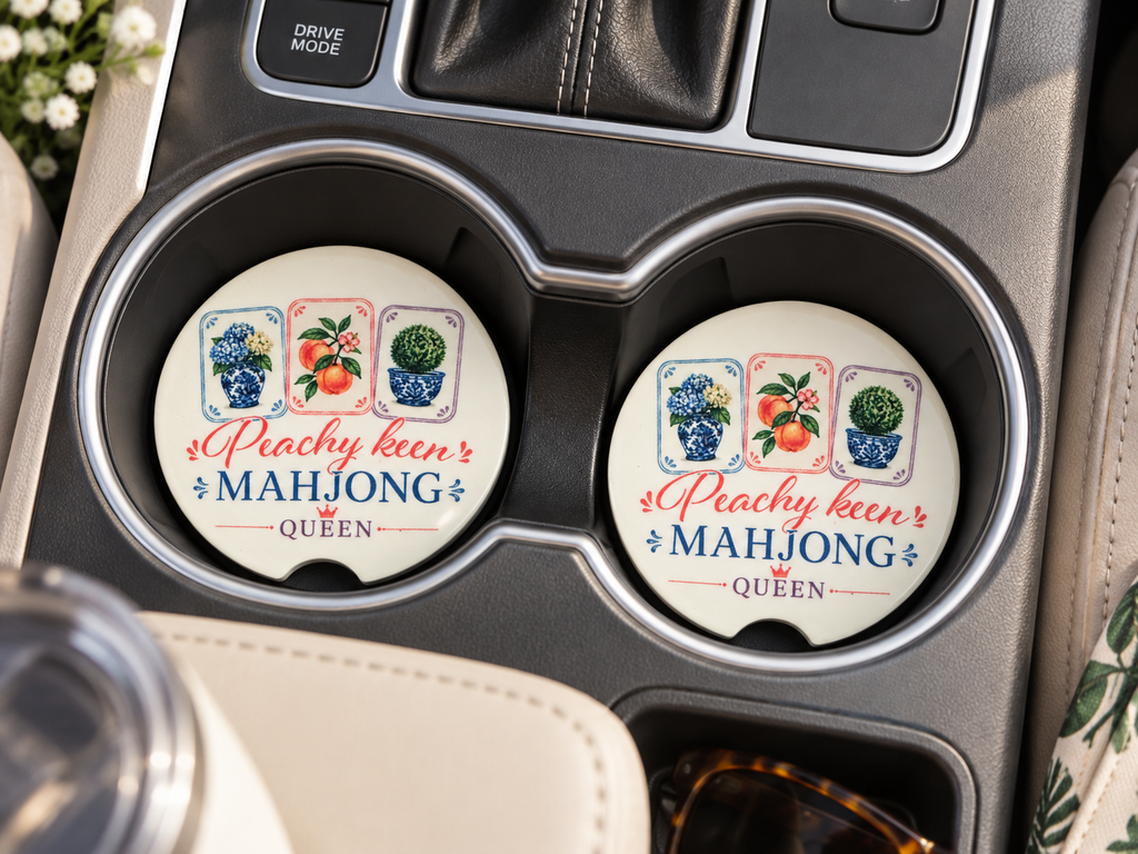 The Crafted Mint Peachy Keen Mahjong Car Coasters