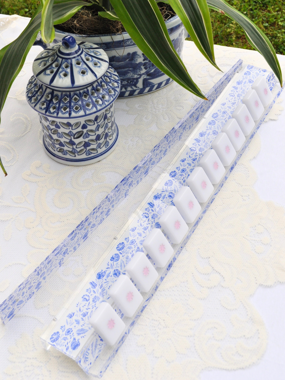 Middle & Main Chinoiserie Mahjong Rack and Pusher, Set of 4
