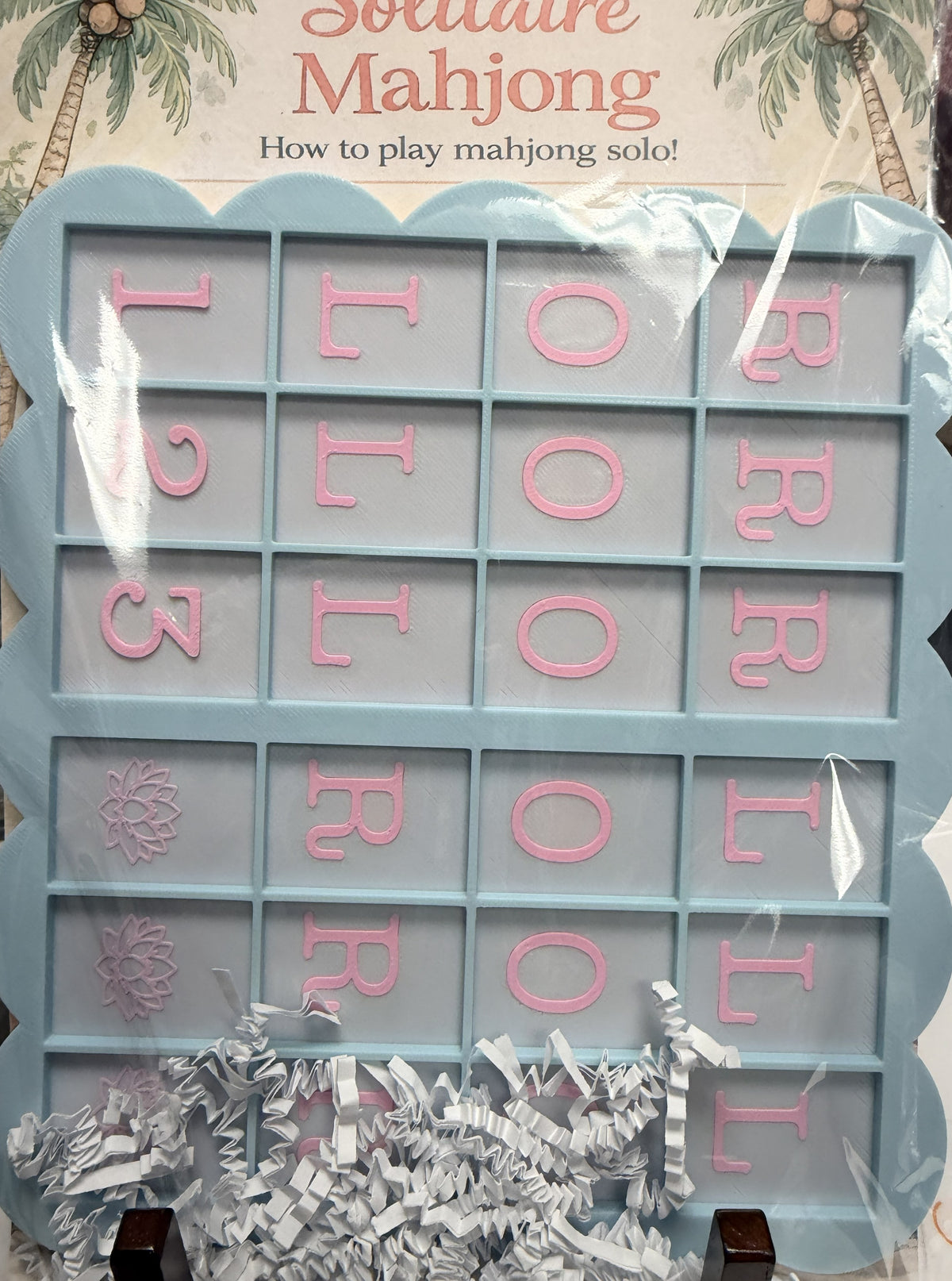 Mejong Boards Baby Blue w/ Pink Scalloped Edge Design