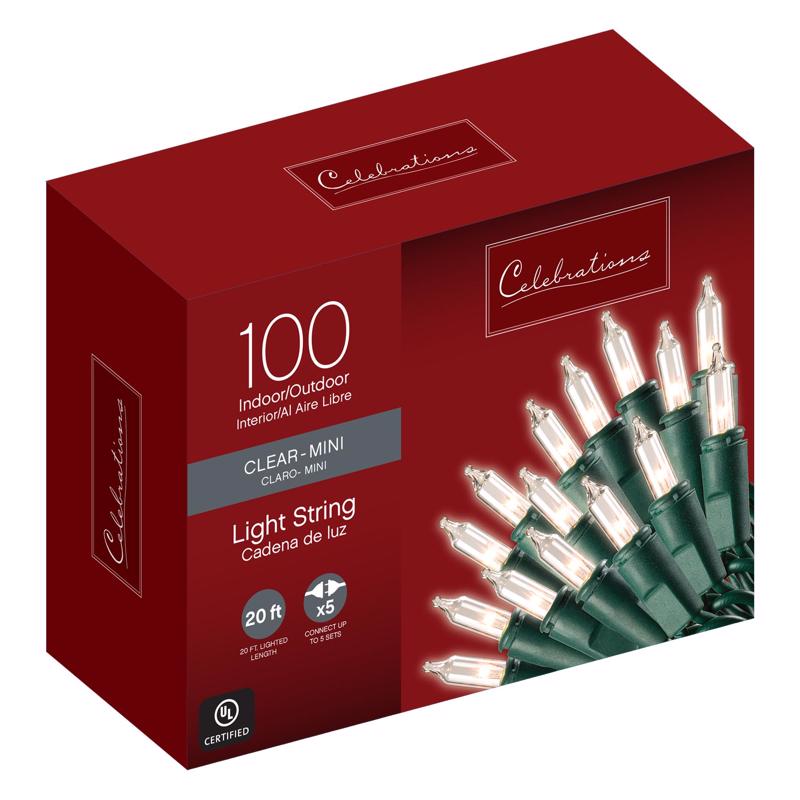 Celebrations Incandescent Mini Clear/Warm White 100 ct String Christmas Lights 20 ft.