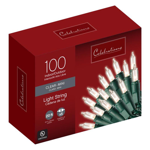 Celebrations Incandescent Mini Clear/Warm White 100 ct String Christmas Lights 20 ft.