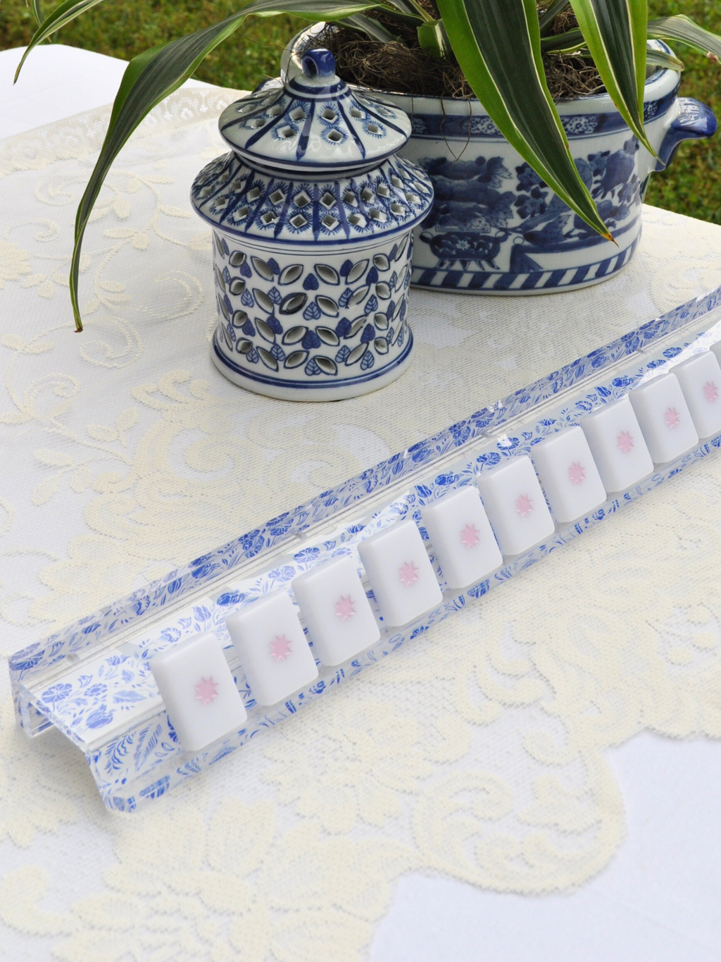 Middle & Main Chinoiserie Mahjong Rack and Pusher, Set of 4