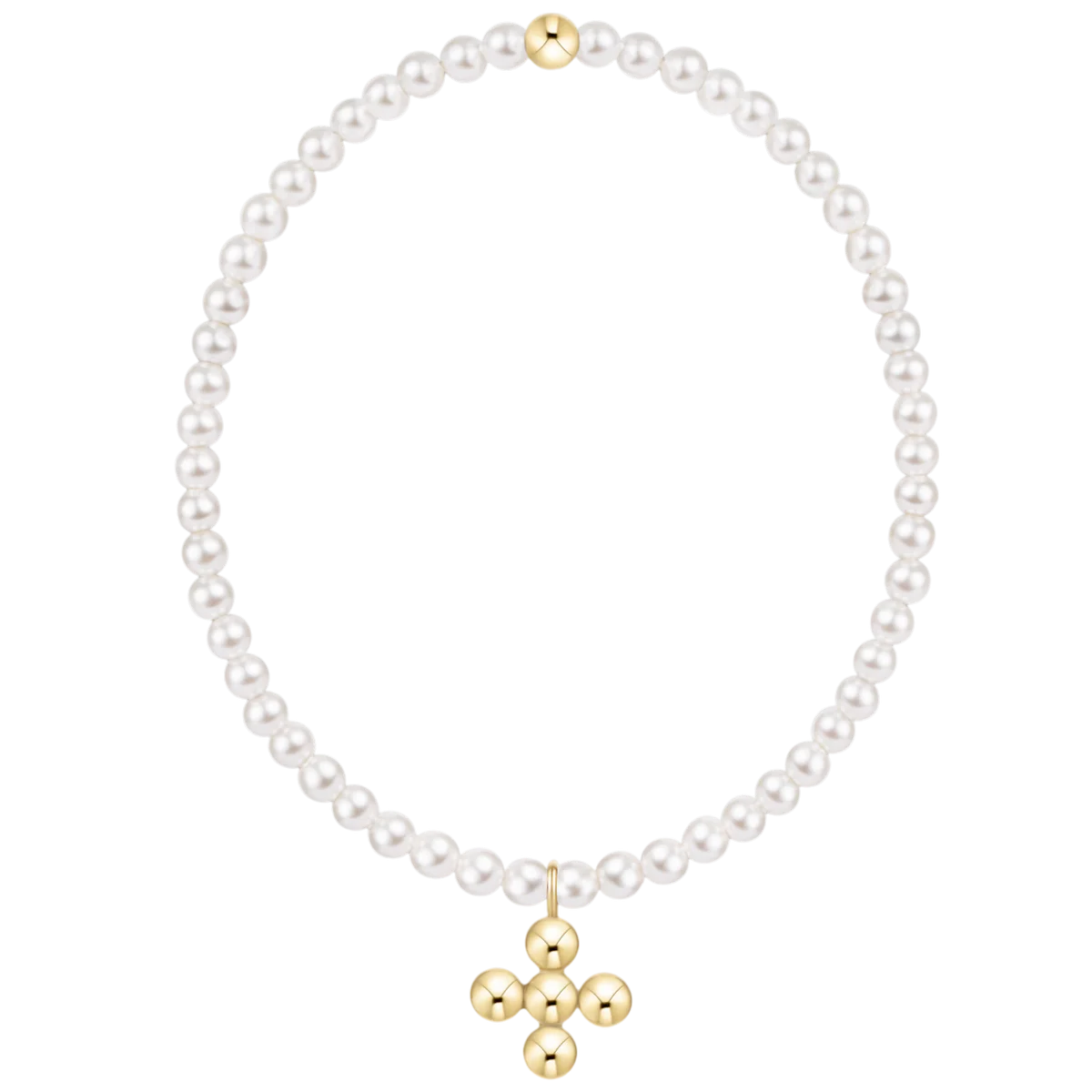 enewton Classic Pearl 3mm Bracelet - Signature Cross 4mm Beaded Gold Charm