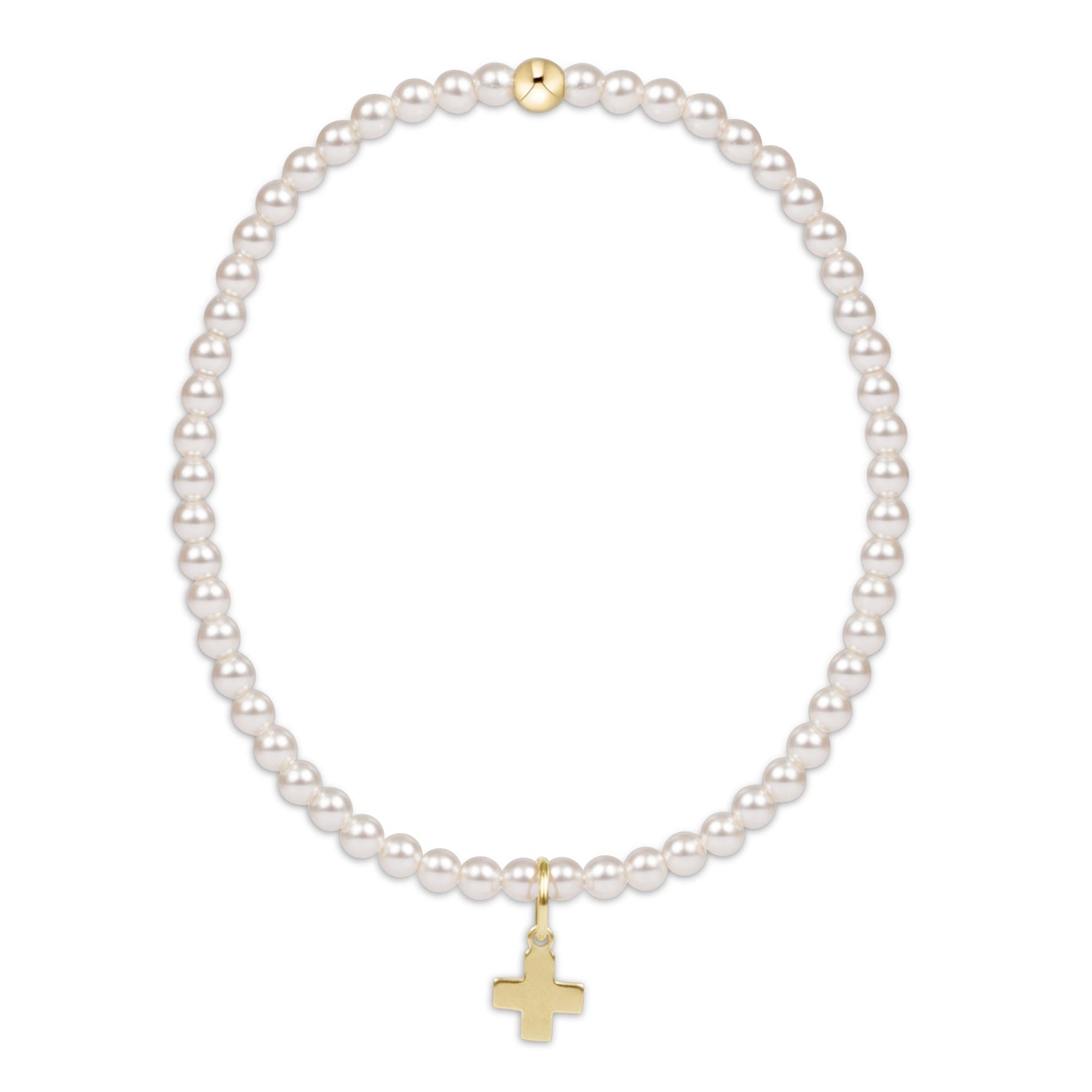 enewton egirl Classic Pearl 3mm Bead Bracelet – Signature Cross Gold Charm