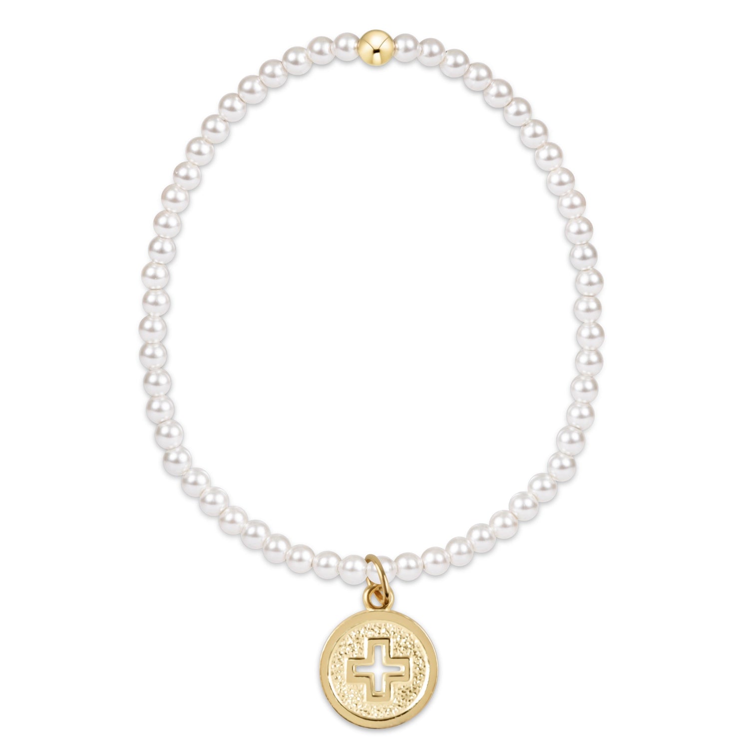 enewton Classic Pearl 3mm Bead Bracelet - Signature Cross Gold Disc