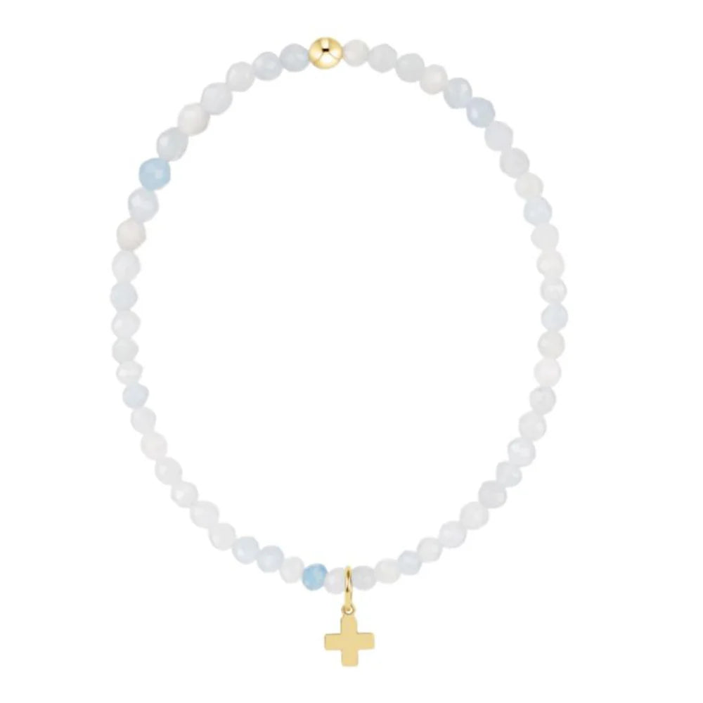 enewton Classic Aquamarine 3mm Bracelet - Signature Cross Gold Charm
