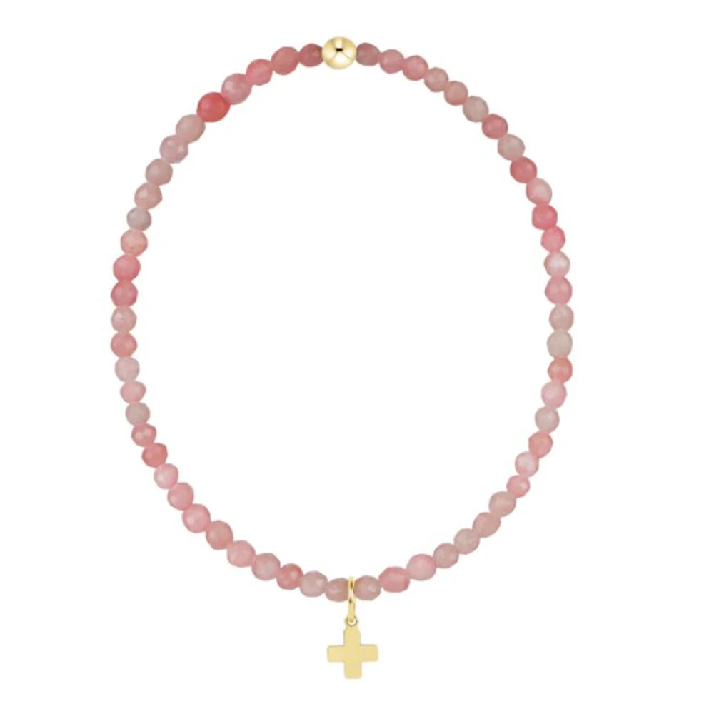 enewton Classic Pink Opal 3mm Bracelet - Signature Cross Gold Charm