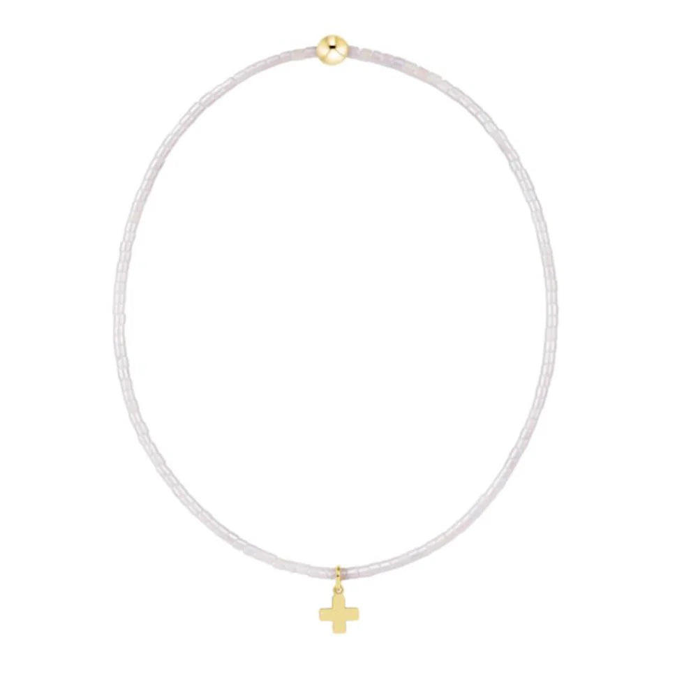 enewton Hope Classic Silky White Bracelet - Signature Cross Small Gold Charm