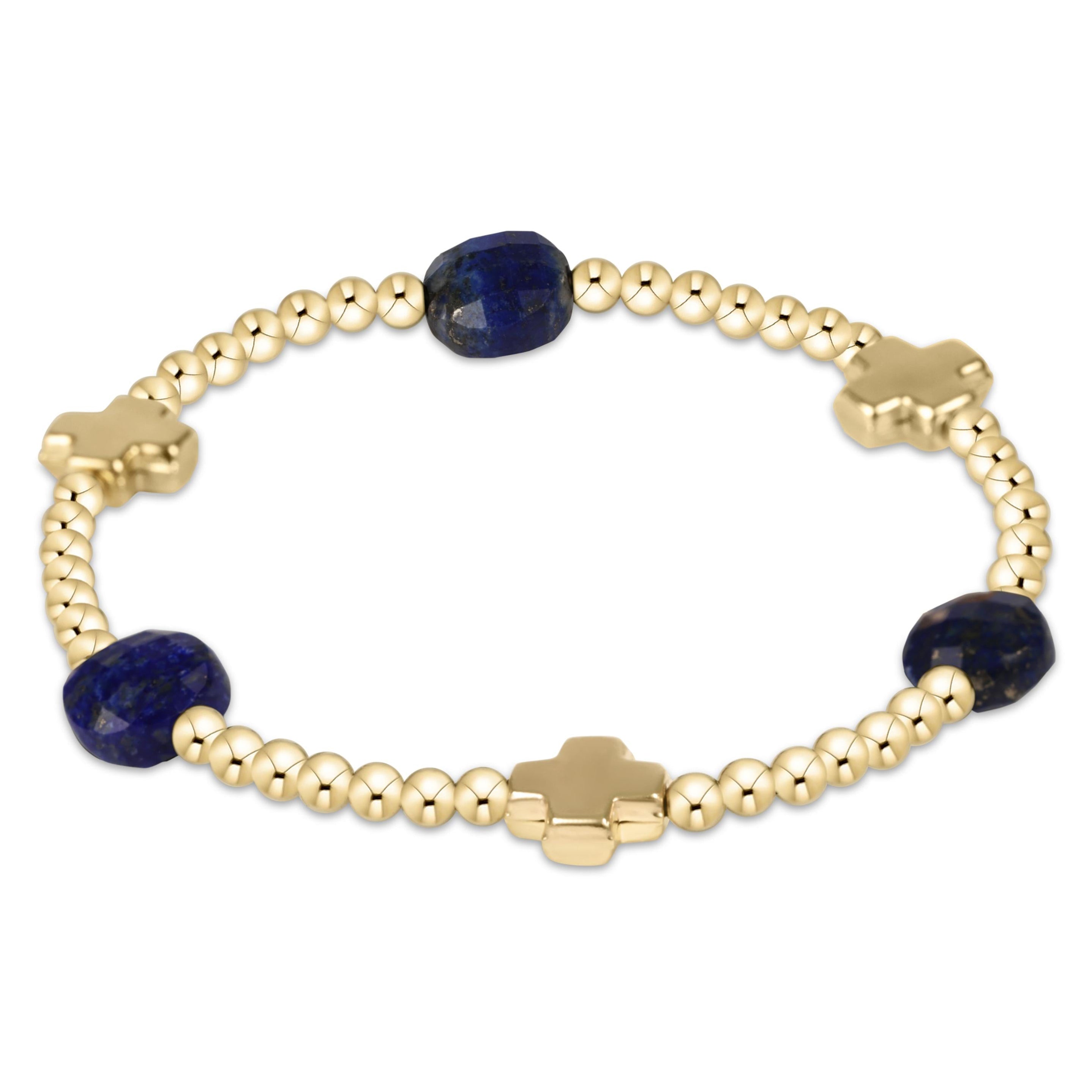enewton Signature Cross Admire Gold Pattern 3mm Bead Bracelet - Lapis