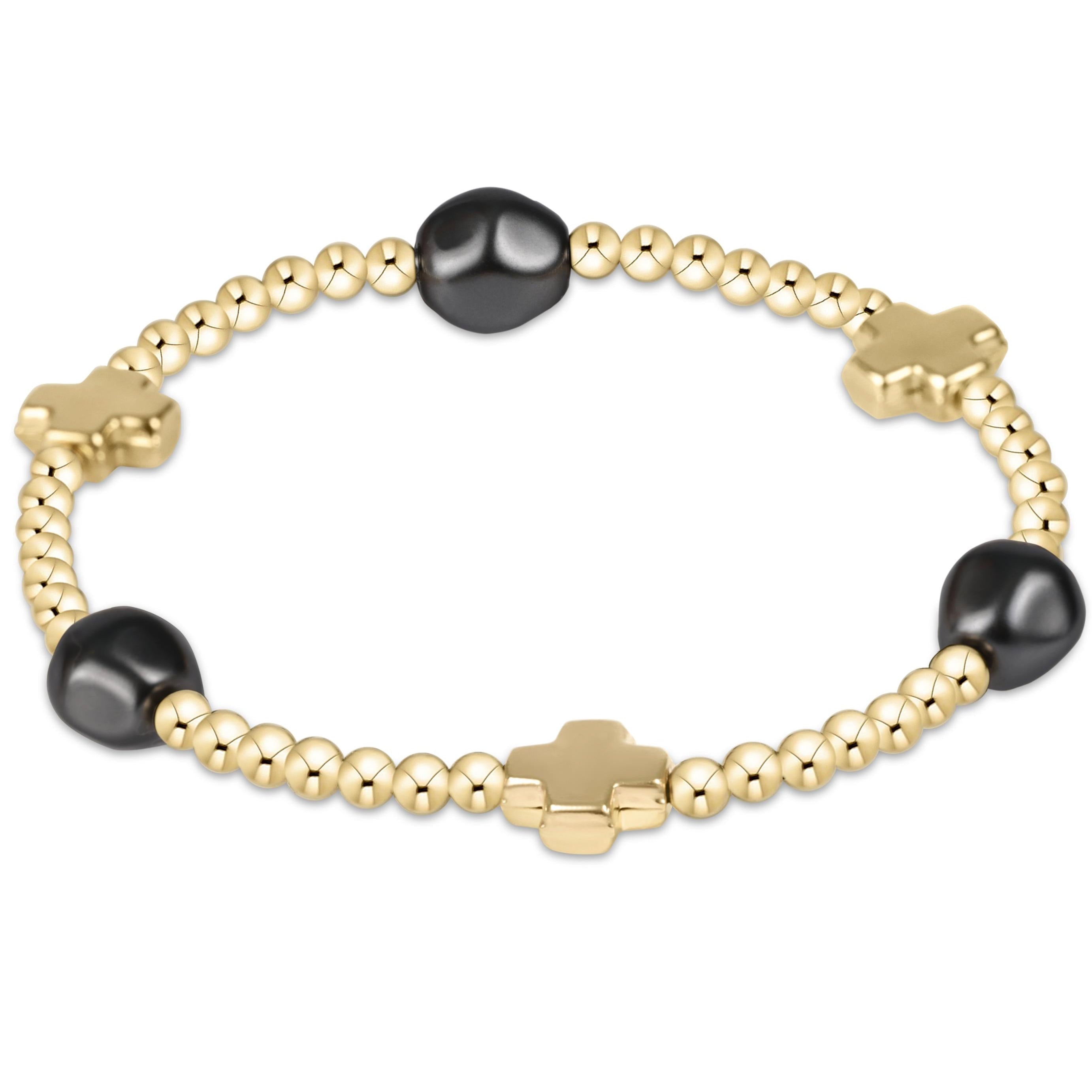 enewton Signature Cross Admire Gold Pattern 3mm Bead Bracelet - Pearl - Dark Grey