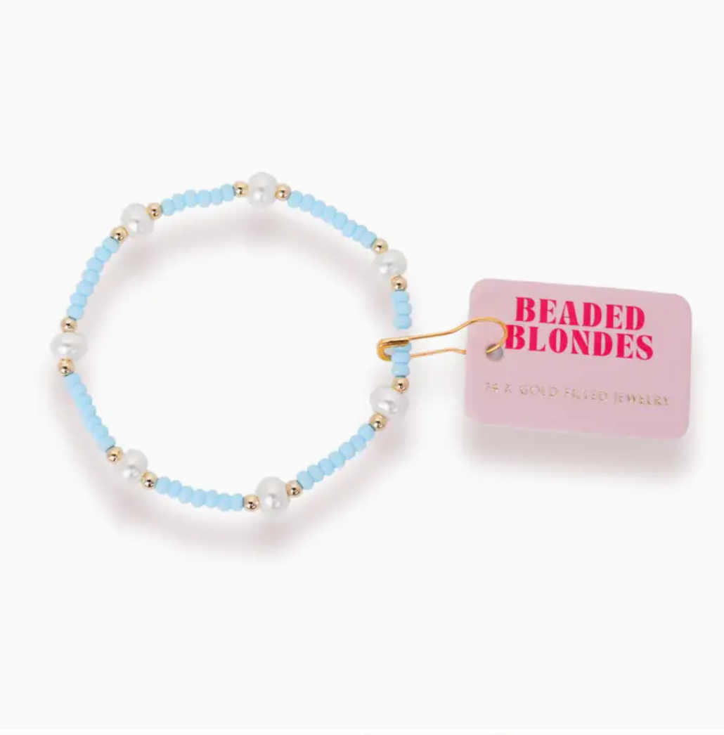 Beaded Blondes Pastel Blue Pearl Bracelet Standard 6.75 inch