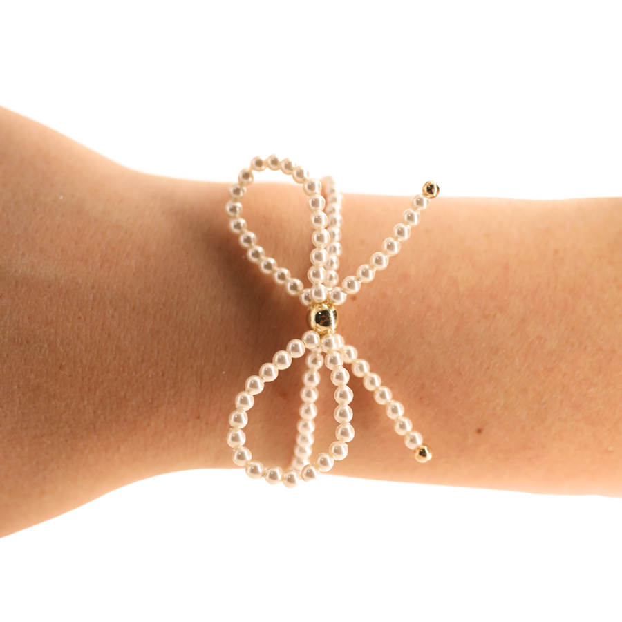Beaded Blondes Pearl Bow Bracelet Standard 6.75 inch