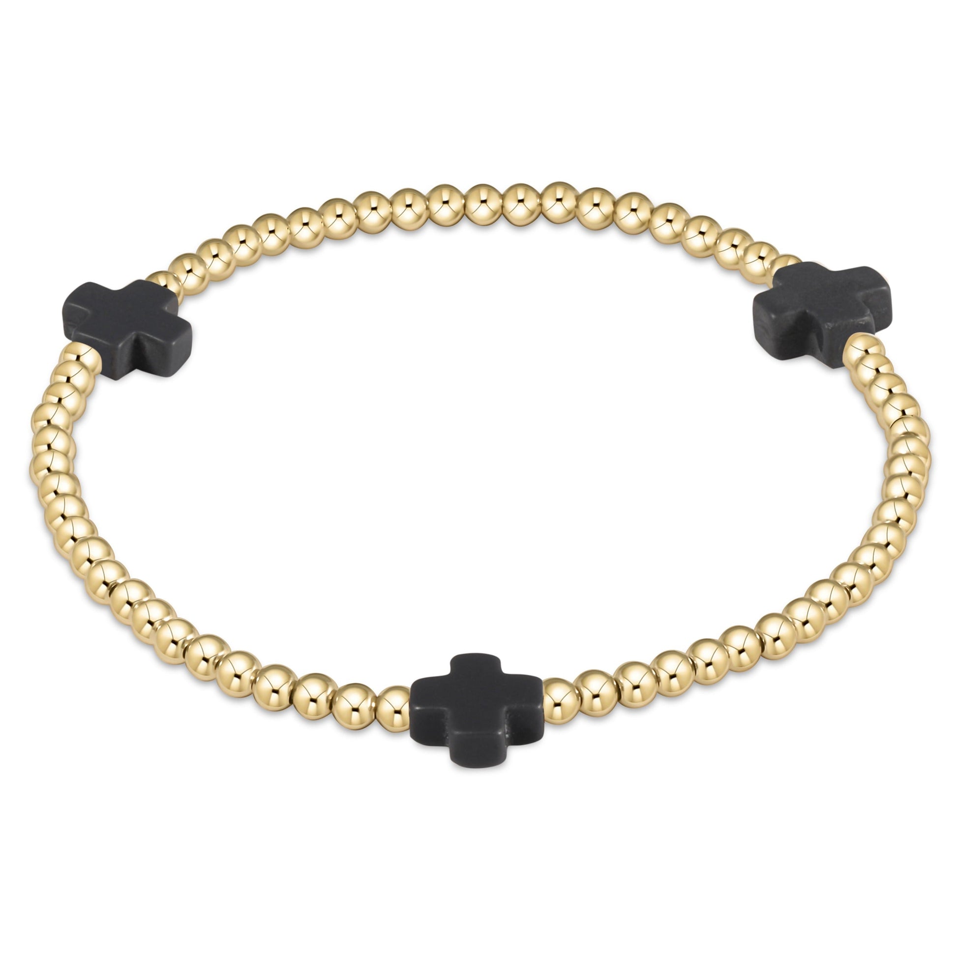 enewton extends - signature cross gold pattern 3mm bead bracelet - charcoal