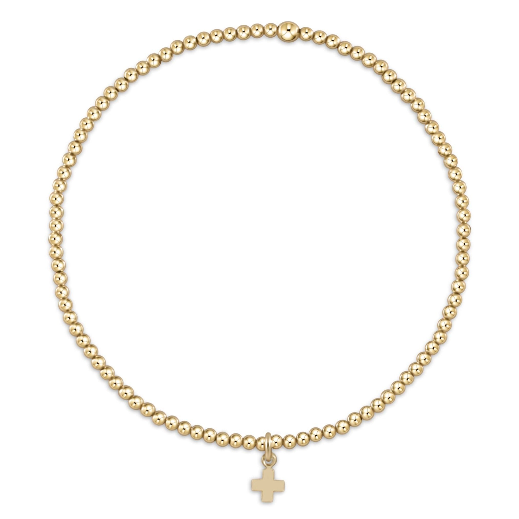 enewton Classic Gold 2mm Bead Bracelet - Signature Cross Small Gold Charm
