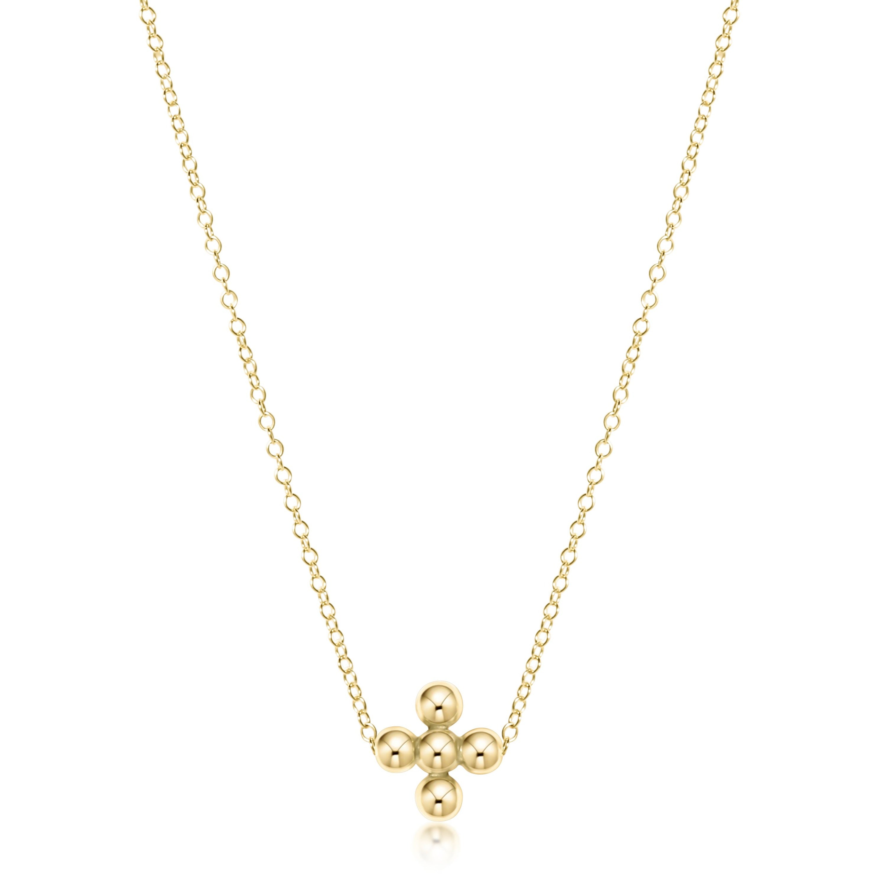 enewton 16" Necklace Gold - Classic Beaded Signature Cross Gold - 3mm Bead Gold