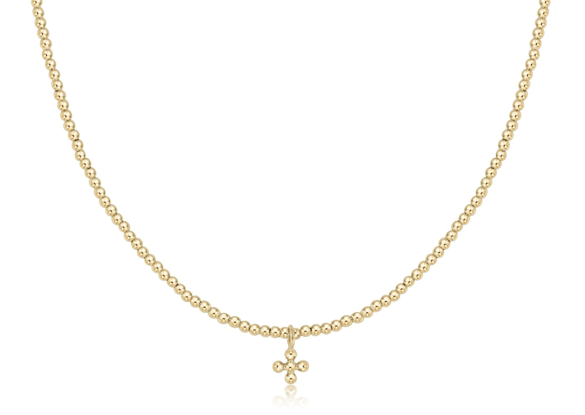 Choker Classic Gold 2mm Bead - Classic Beaded Signature Cross Small Gold Charm