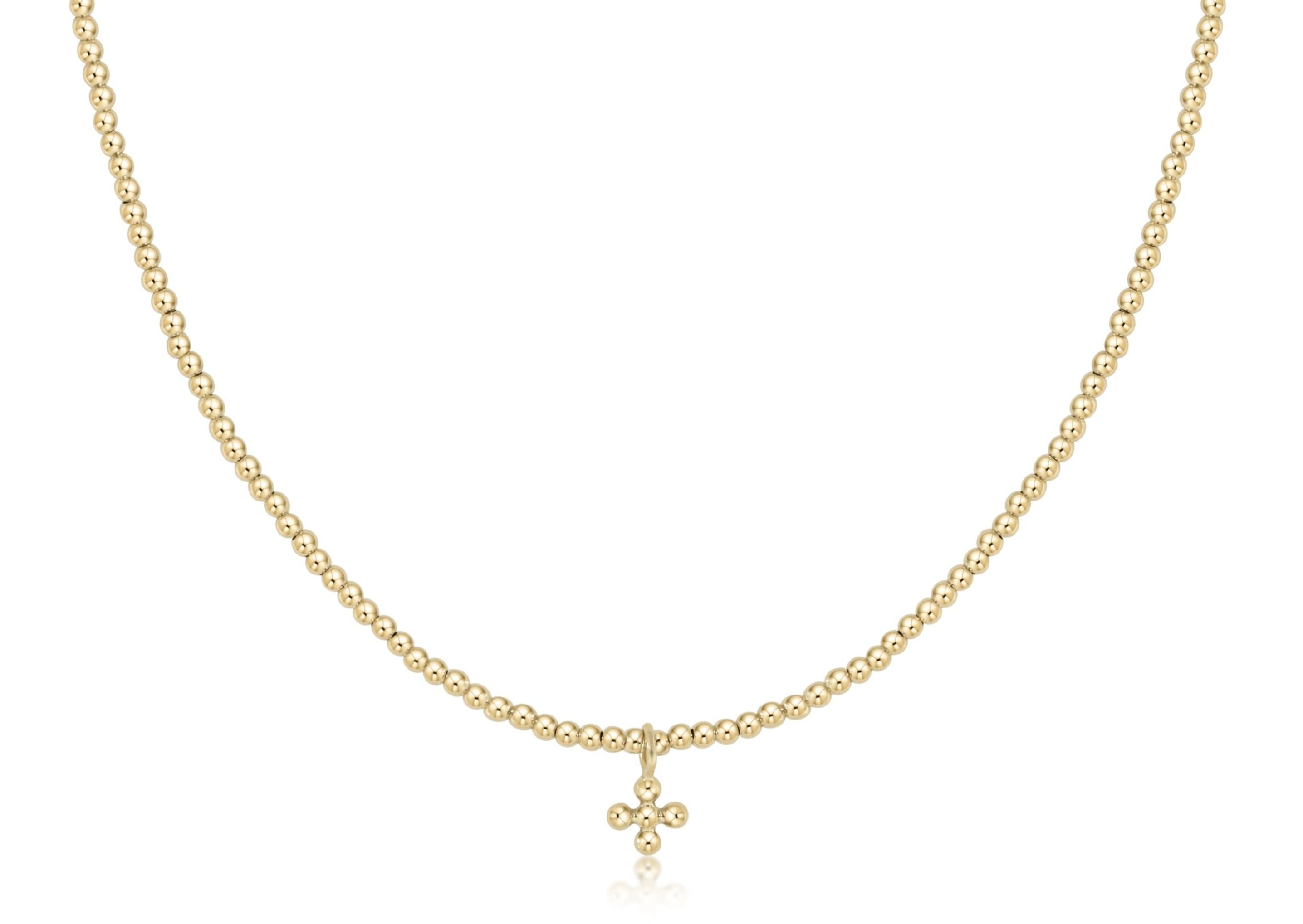 enewton Choker Classic Gold 2mm Bead - Classic Beaded Signature Cross Small Gold Charm