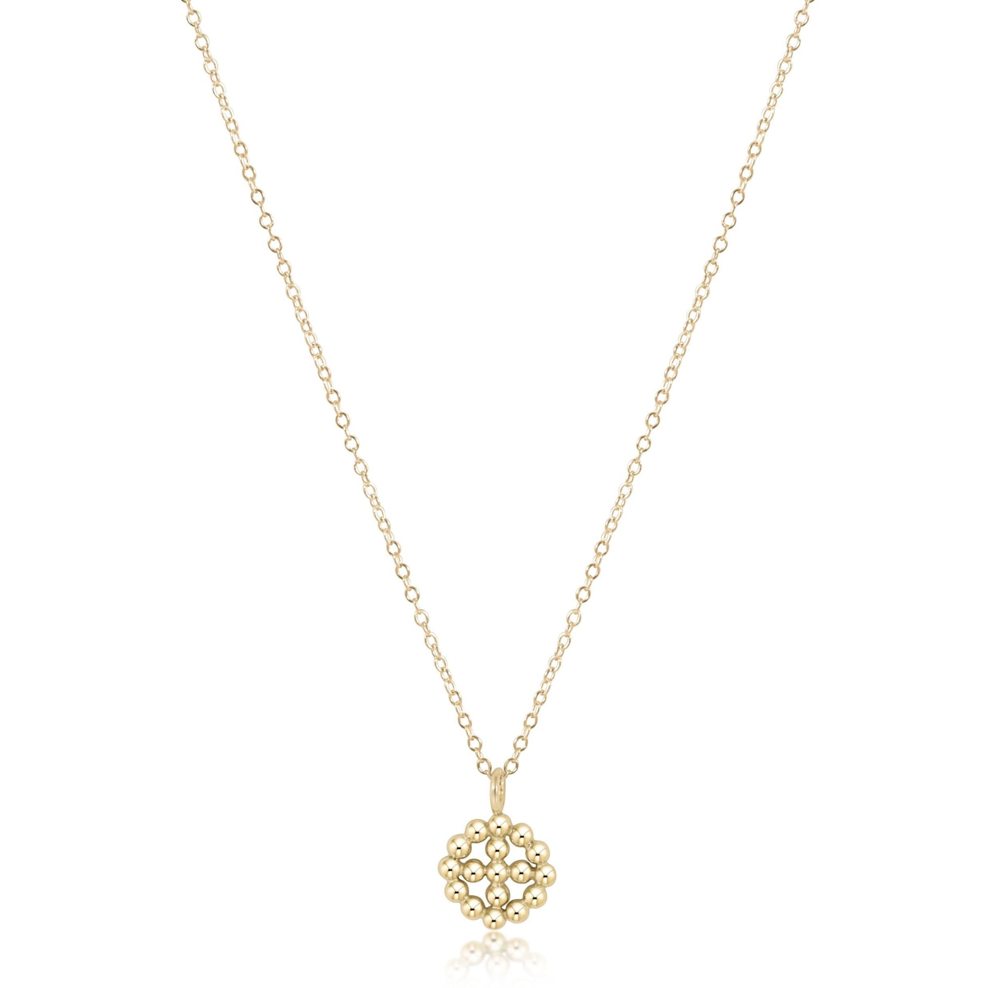16" Necklace Gold - Classic Beaded Signature Cross Halo Small Gold Charm