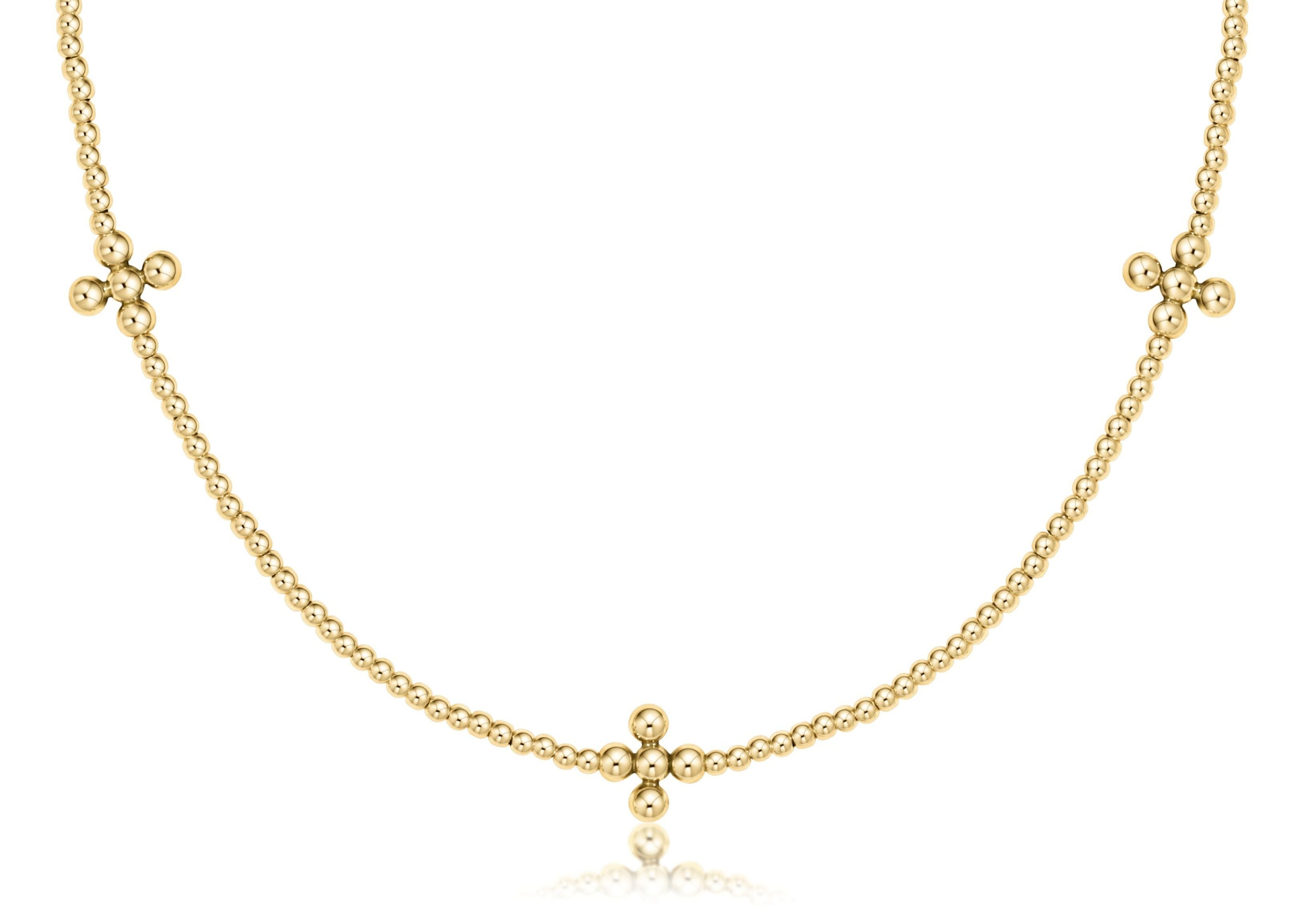 enewton 15" Choker Signature Cross Gold Pattern 2mm Bead - Classic Beaded Signature Cross Gold - 3mm Bead Gold