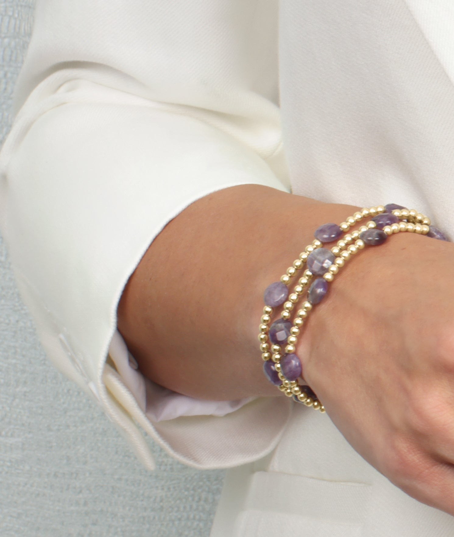 enewton Admire Gold 3mm Bead Bracelet - Amethyst