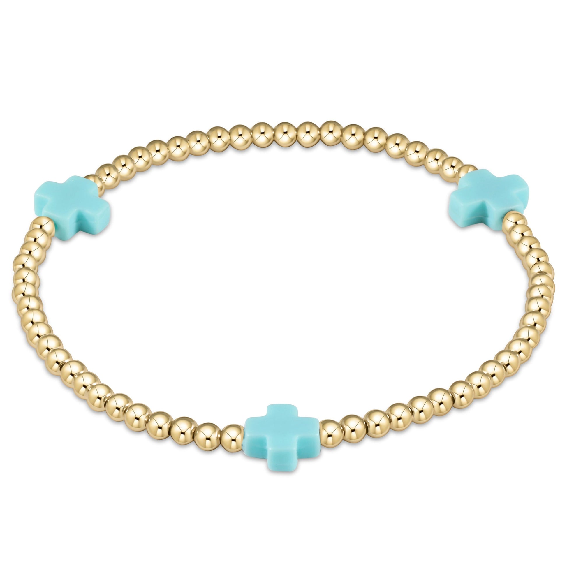 enewton extends - signature cross gold pattern 3mm bead bracelet - turquoise