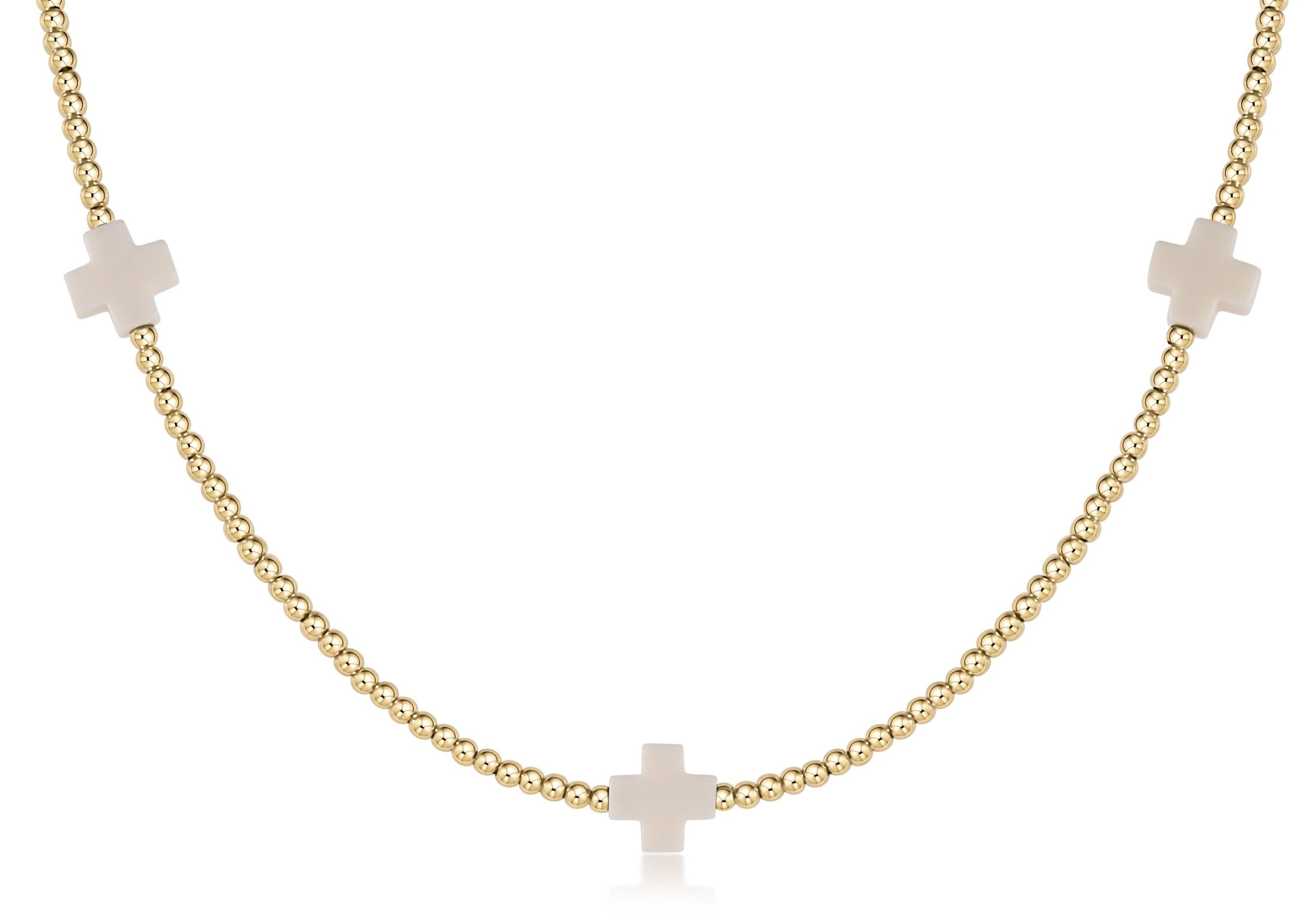 enewton 15" Choker Signature Cross Gold Pattern 2mm Bead - Off-White