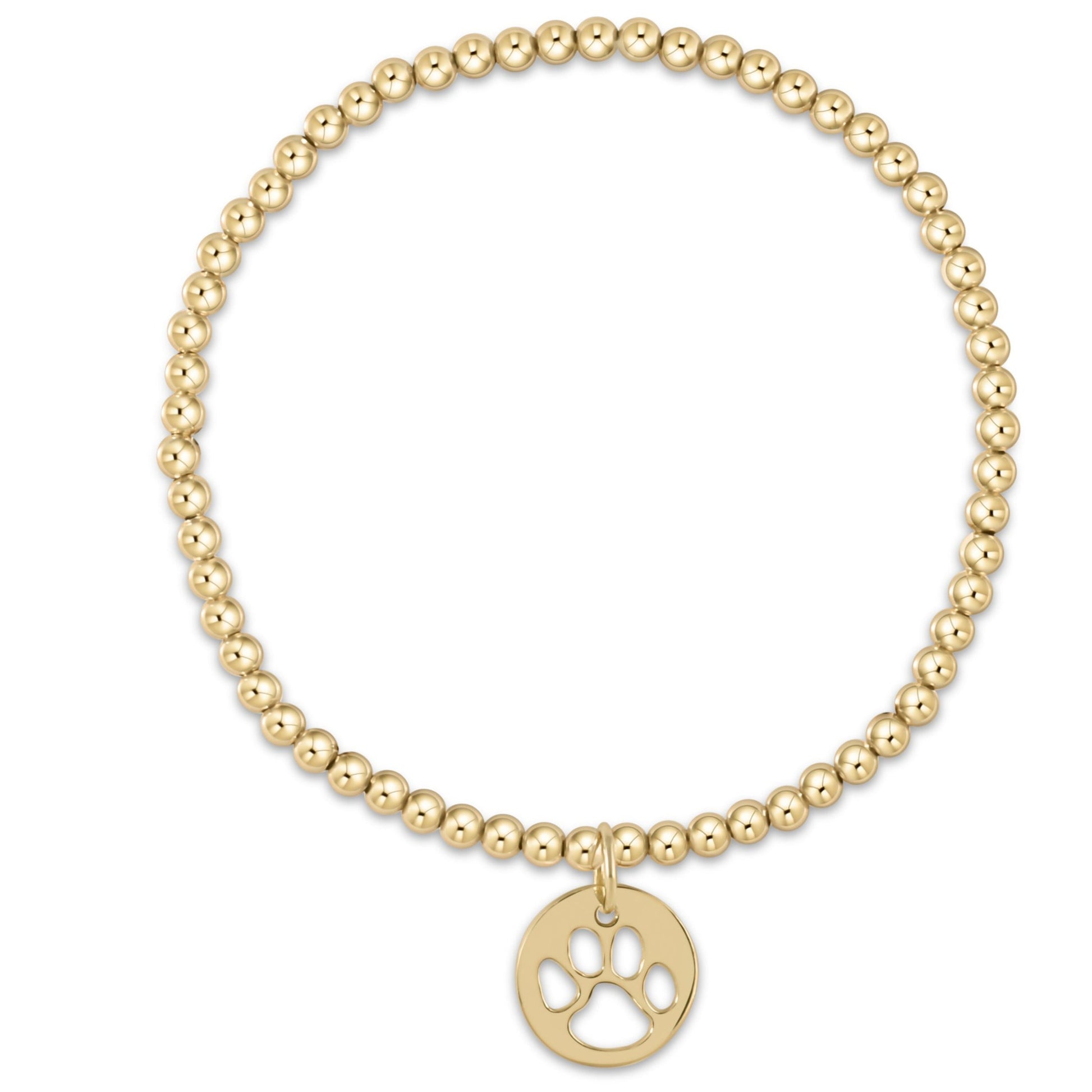 enewton Extends - Classic Gold 3mm Bead Bracelet - Paw Print Gold Disc