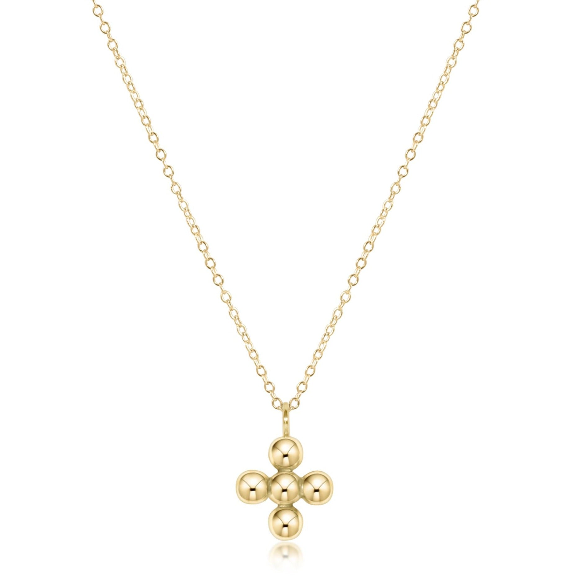 enewton 16" Necklace Gold - Classic Beaded Signature Cross Gold Charm - 4mm Bead Gold