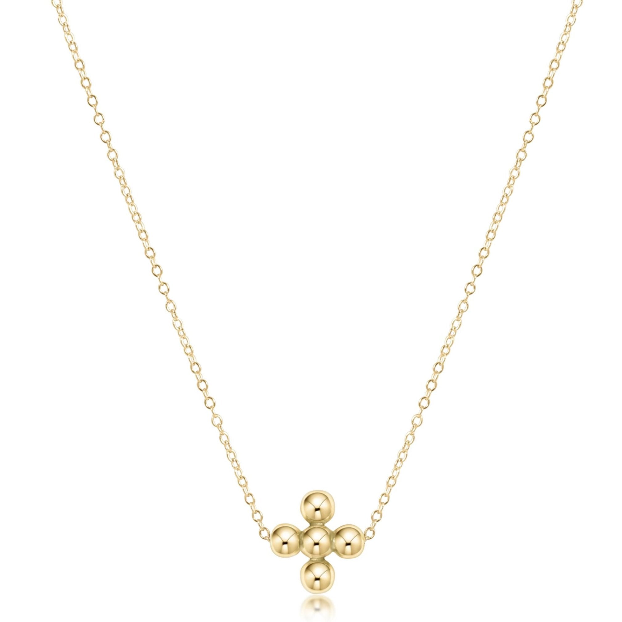 enewton 16" Necklace Gold - Classic Beaded Signature Cross Gold - 4mm Bead Gold