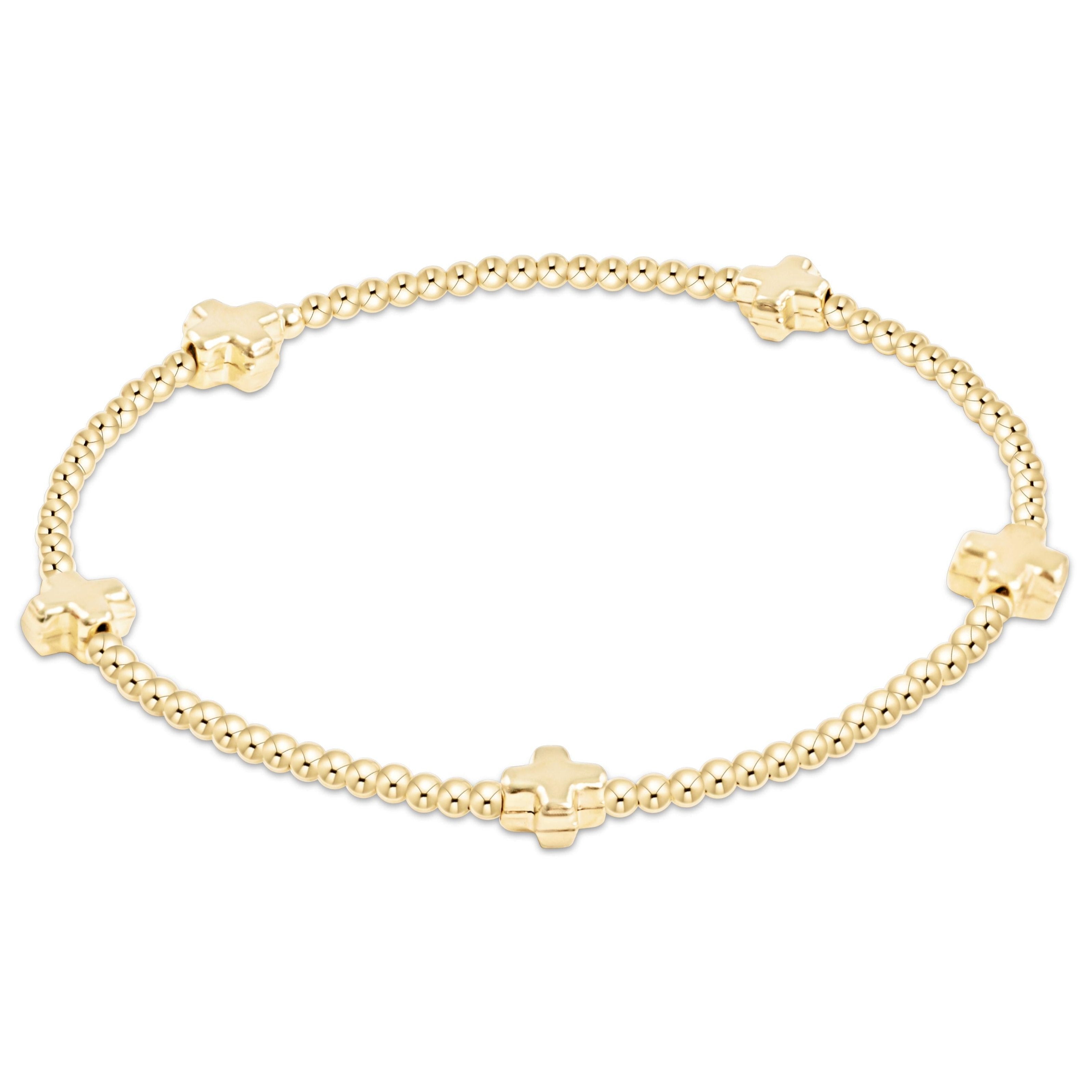 enewton Signature Cross Small Gold Pattern 2mm Bead Bracelet - Gold
