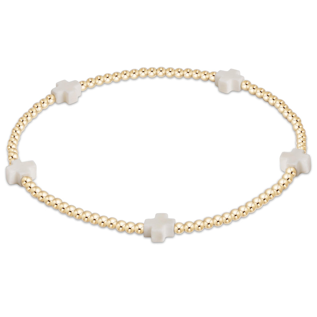 enewton Signature Cross Small Gold Pattern 2mm Bead Bracelet