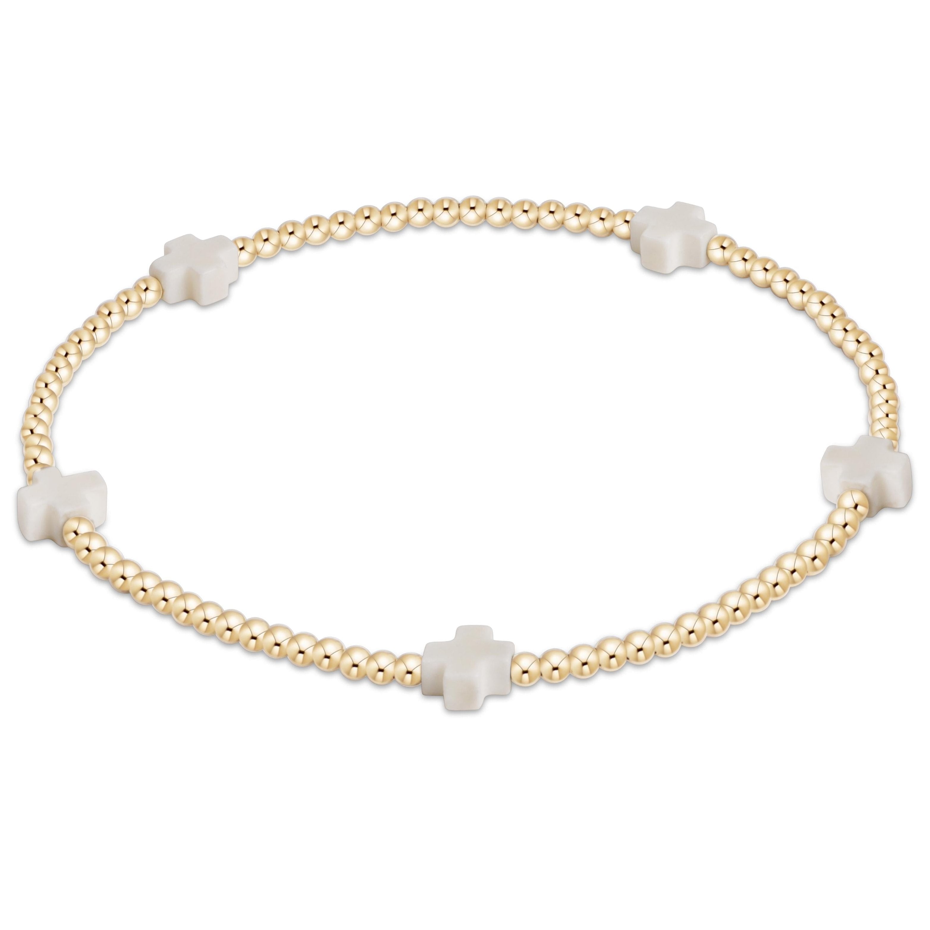 enewton Signature Cross Small Gold Pattern 2mm Bead Bracelet