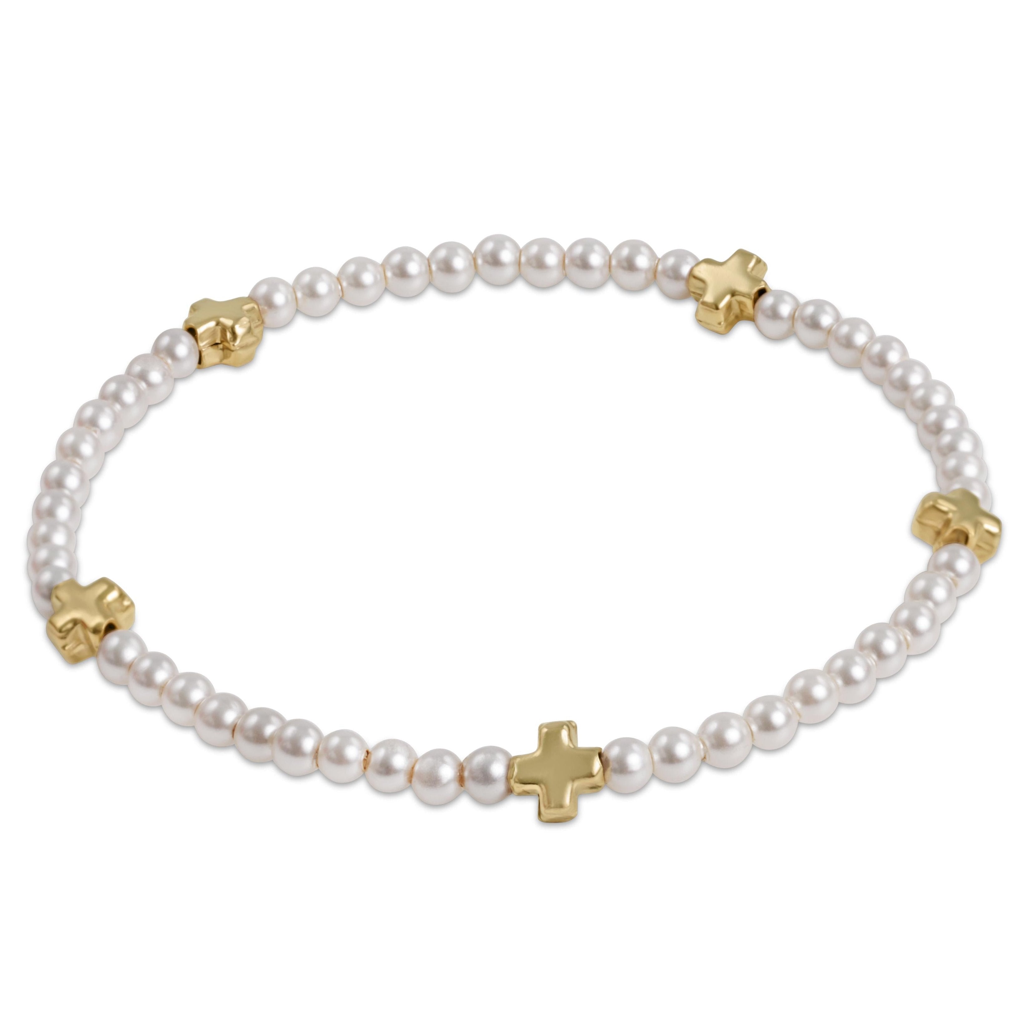 enewton Signature Cross Small Pearl Pattern 3mm Bead Bracelet - Gold