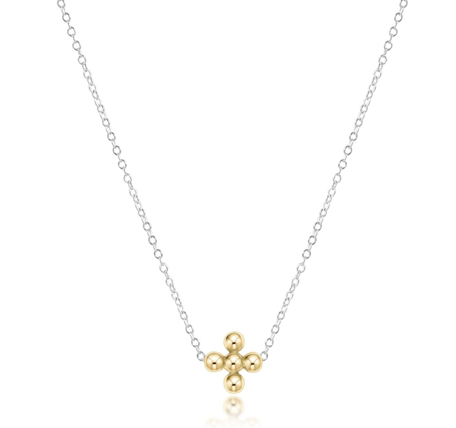 enewton 16" Necklace Sterling Mixed Metal - Classic Beaded Signature Cross Gold - 3mm Bead Gold
